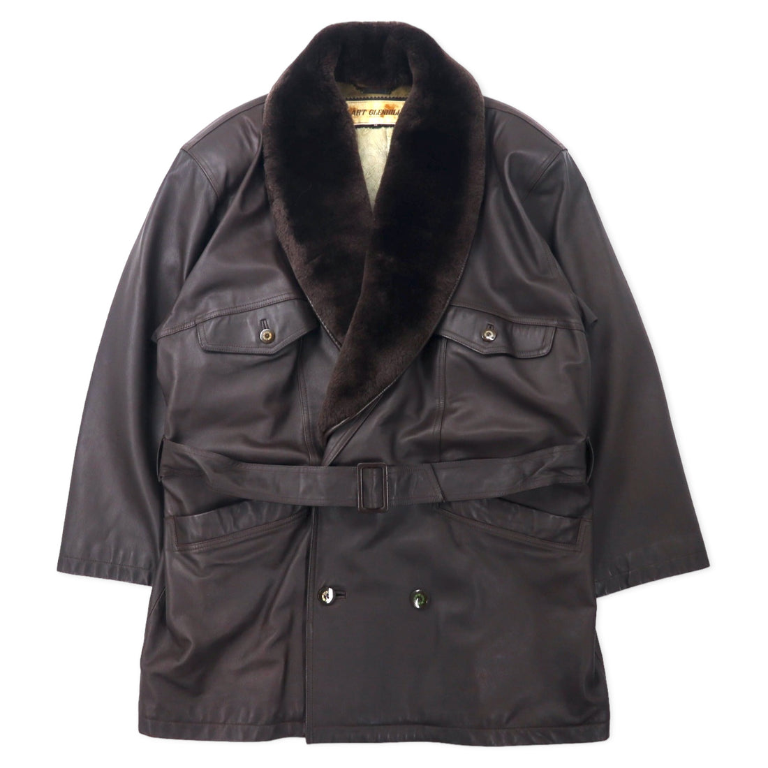 日本然リトテ-古着オンライン-ART GLENHILL FOR MEN ショールカラー ラムレザーコート M ブラウン 羊革 ファー着脱式 日本製-ART GLENHILL FOR MEN Shawl COLLAR Lamb Leather COAT M Brown sheep leather Detachable Japan Made