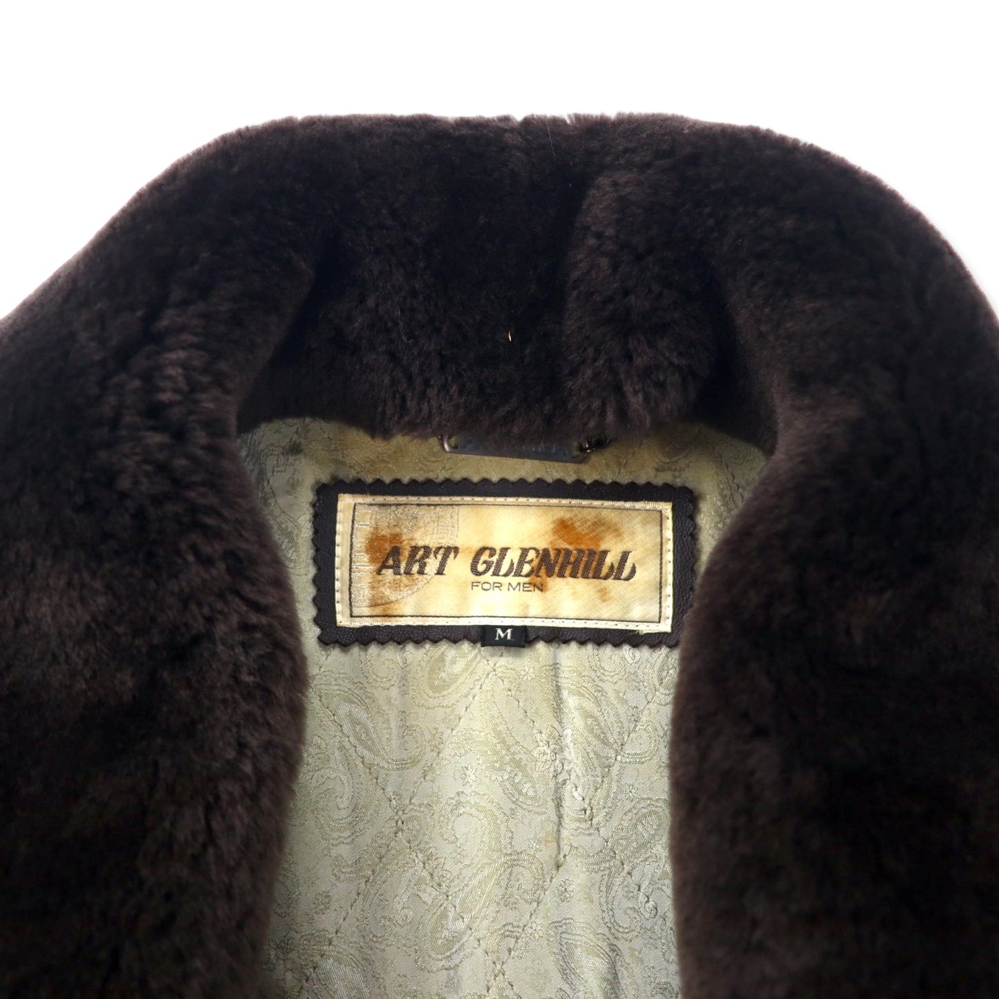 ART GLENHILL FOR MEN ショールカラー ラムレザーコート M ブラウン 羊革 ファー着脱式 日本製