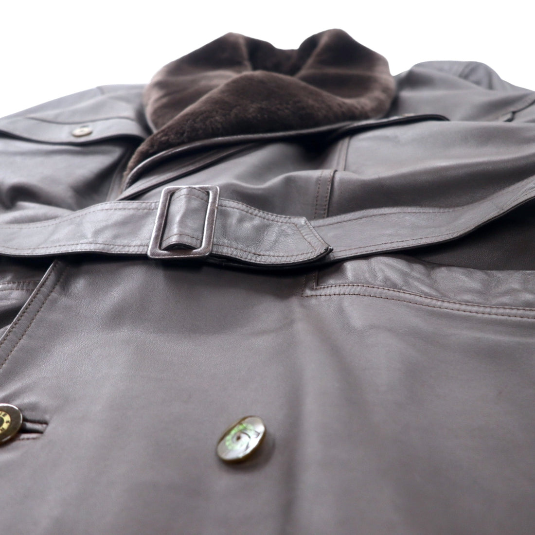 ART GLENHILL FOR MEN Shawl Collar Lamb Leather Coat M Brown Sheep Leather Fur Detachable Made in Japan
