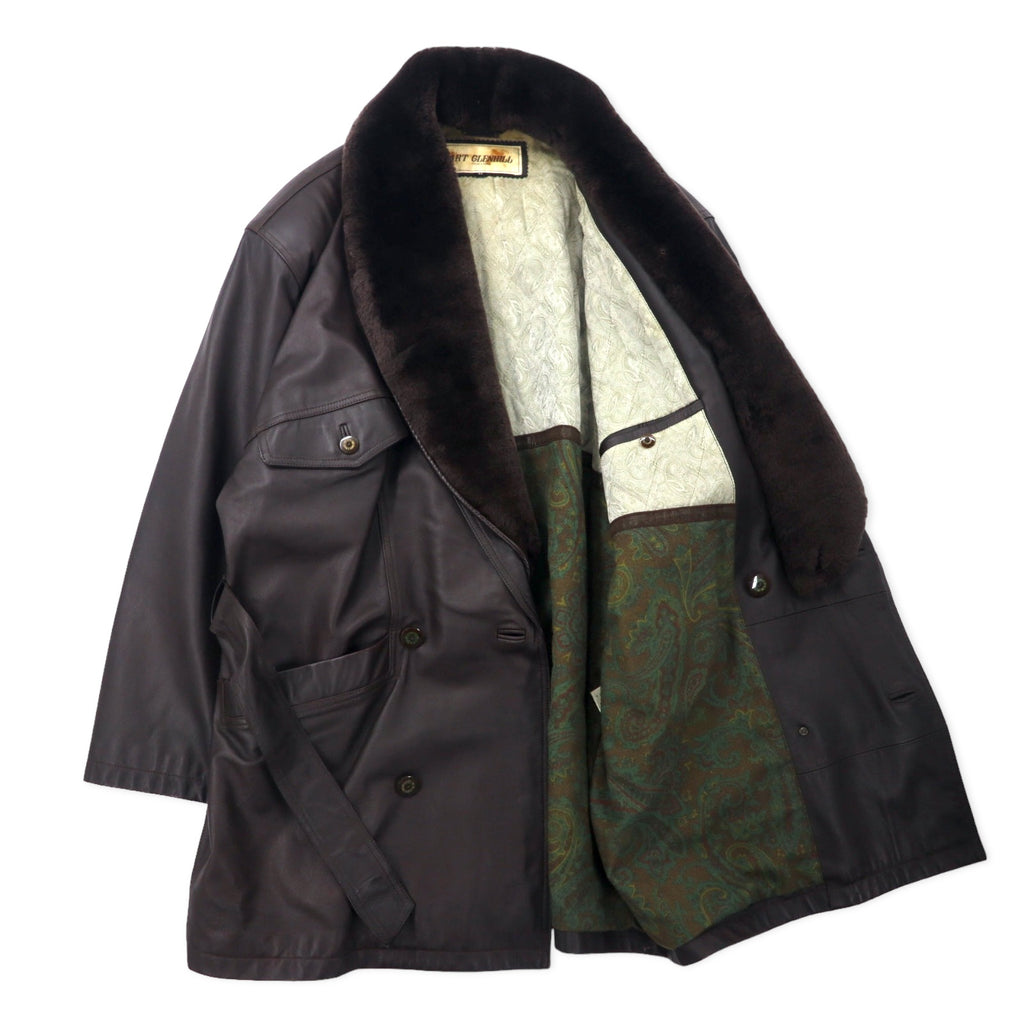 ART GLENHILL FOR MEN Shawl Collar Lamb Leather Coat M Brown Sheep Leather Fur Detachable Made in Japan