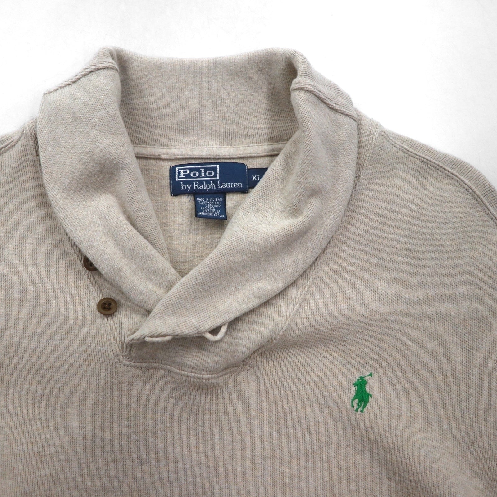 Polo Ralph Lauren 90年代 ショールカラー スウェット トレーナー XL ベージュ スモールポニー刺繡