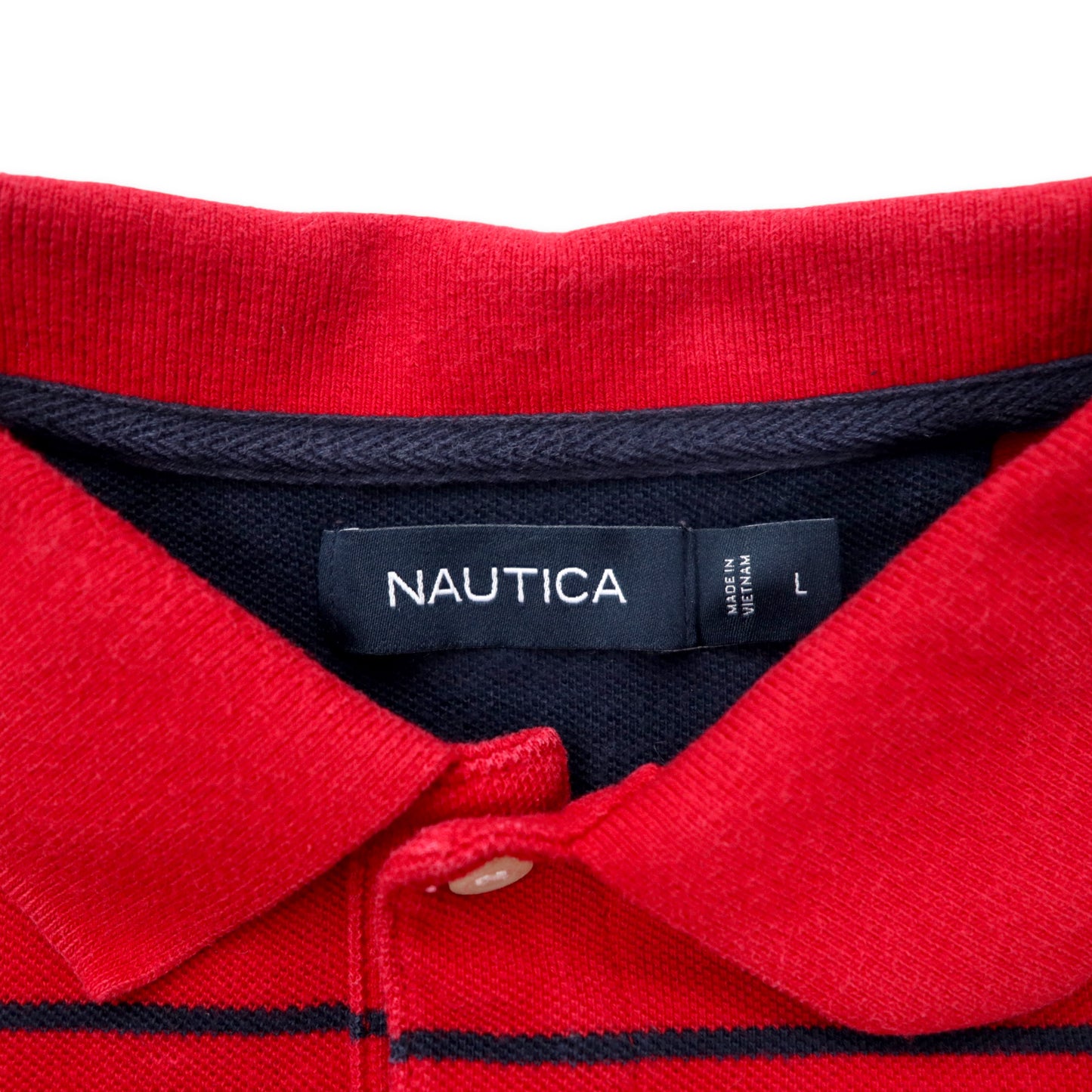 NAUTICA ボーダー ポロシャツ L レッド コットン ワンポイントロゴ刺繍