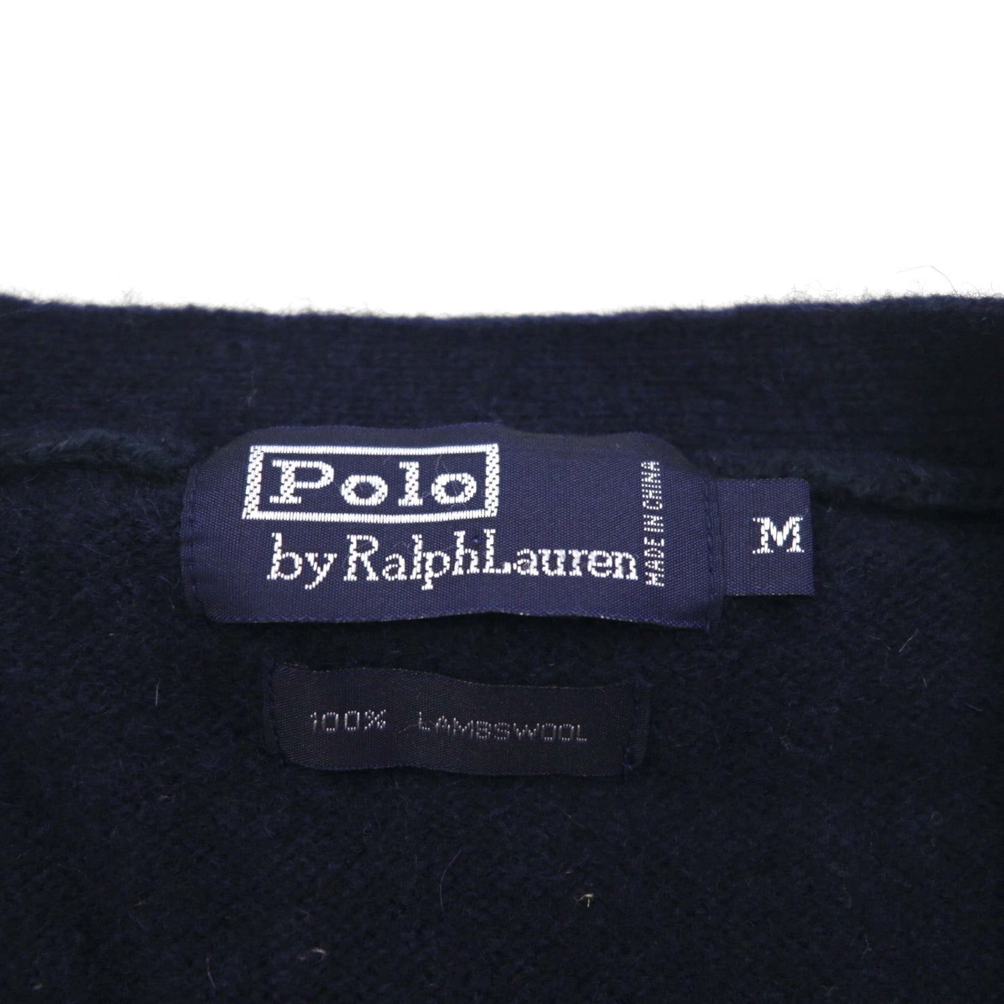 Polo Ralph Lauren 90年代 ラムウール ニット Vネック カーディガン M ネイビー 羊毛 スモールポニー刺繡