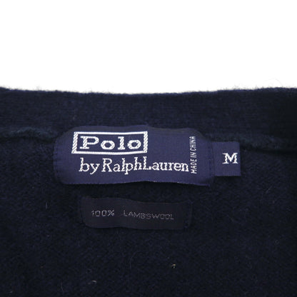 Polo Ralph Lauren 90年代 ラムウール ニット Vネック カーディガン M ネイビー 羊毛 スモールポニー刺繡