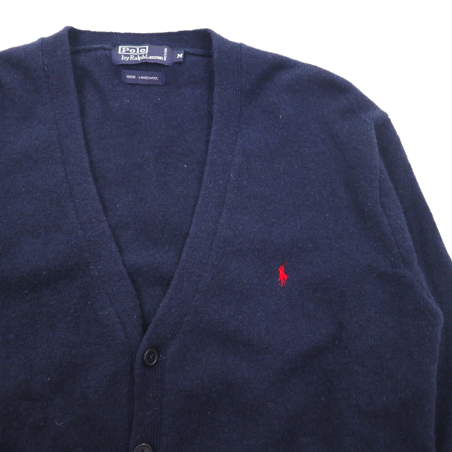 Polo Ralph Lauren 90年代 ラムウール ニット Vネック カーディガン M ネイビー 羊毛 スモールポニー刺繡