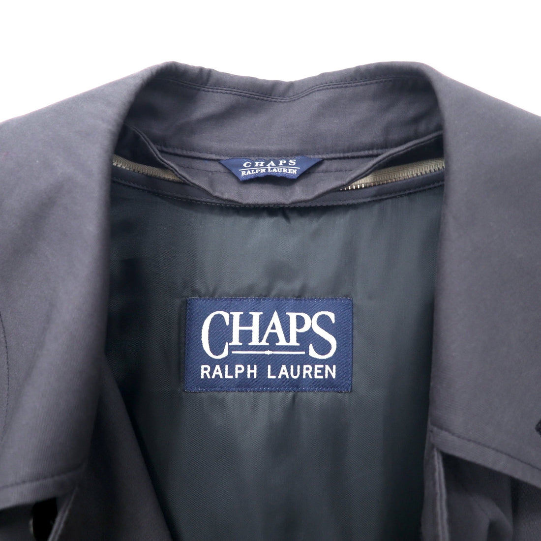 CHAPS RALPH LAUREN 90年代 ステンカラーコート LL ブラック コットン 比翼 ライナー着脱式