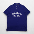 POLO RALPH LAUREN Chain Stitch Embroidered Polo Shirt L Blue Pique POLO TEAM