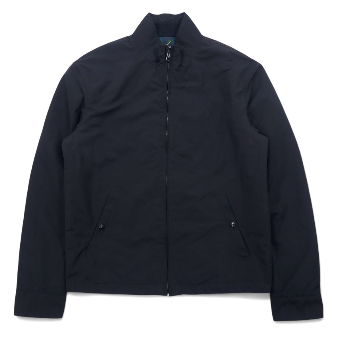 日本然リトテ-古着オンライン-POLO RALPH LAUREN スウィングトップ ハリントンジャケット 中綿 S ブラック ポリエステル 裏地タータンチェック スモールポニー 刺繍-POLO RALPH LAUREN Swing Top Harrington Jacket Filling S Black Polyester Lining Tartan Checked Small Pony Embroidery