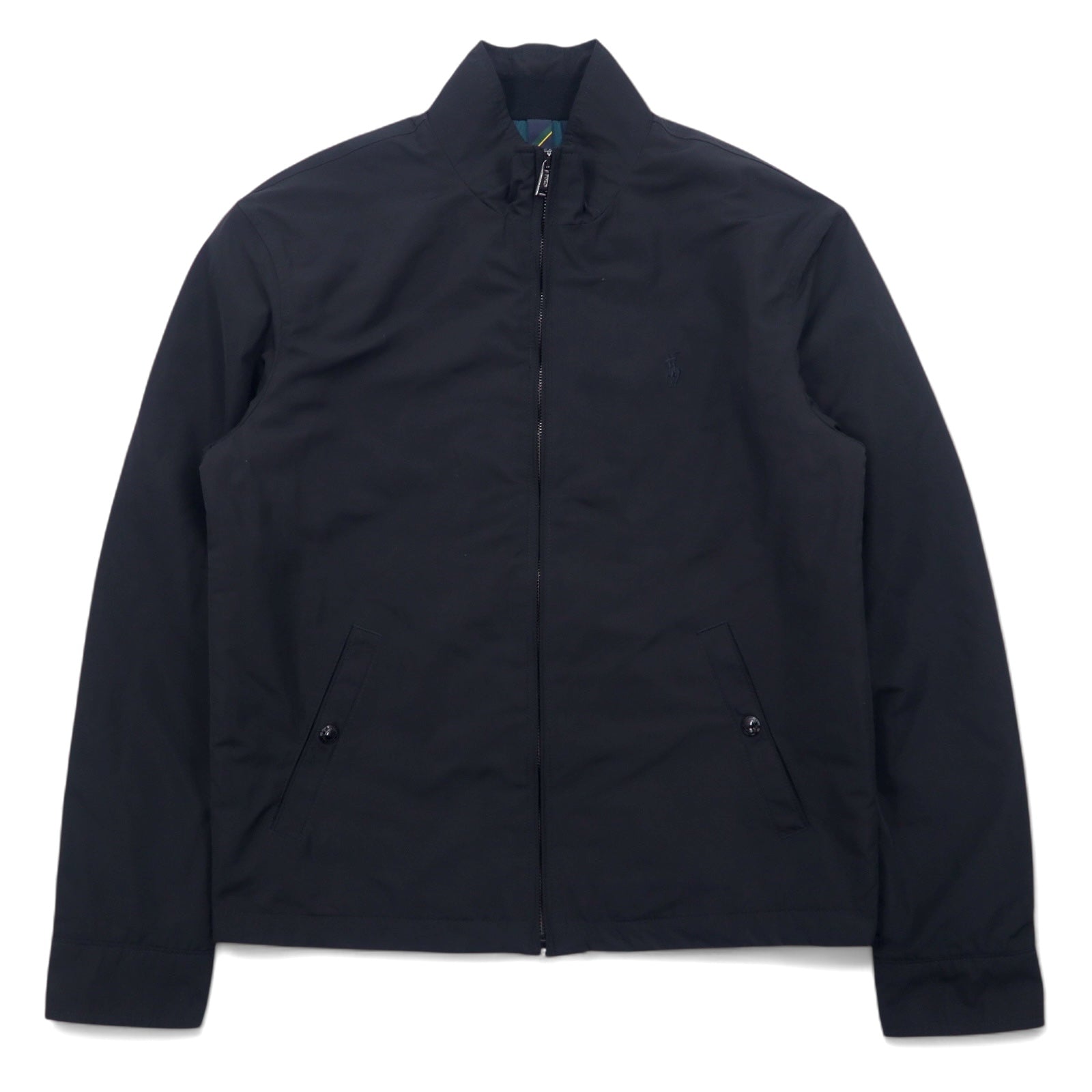 日本然リトテ-古着オンライン-POLO RALPH LAUREN スウィングトップ ハリントンジャケット 中綿 S ブラック ポリエステル 裏地タータンチェック スモールポニー 刺繍-POLO RALPH LAUREN Swing Top Harrington Jacket Filling S Black Polyester Lining Tartan Checked Small Pony Embroidery