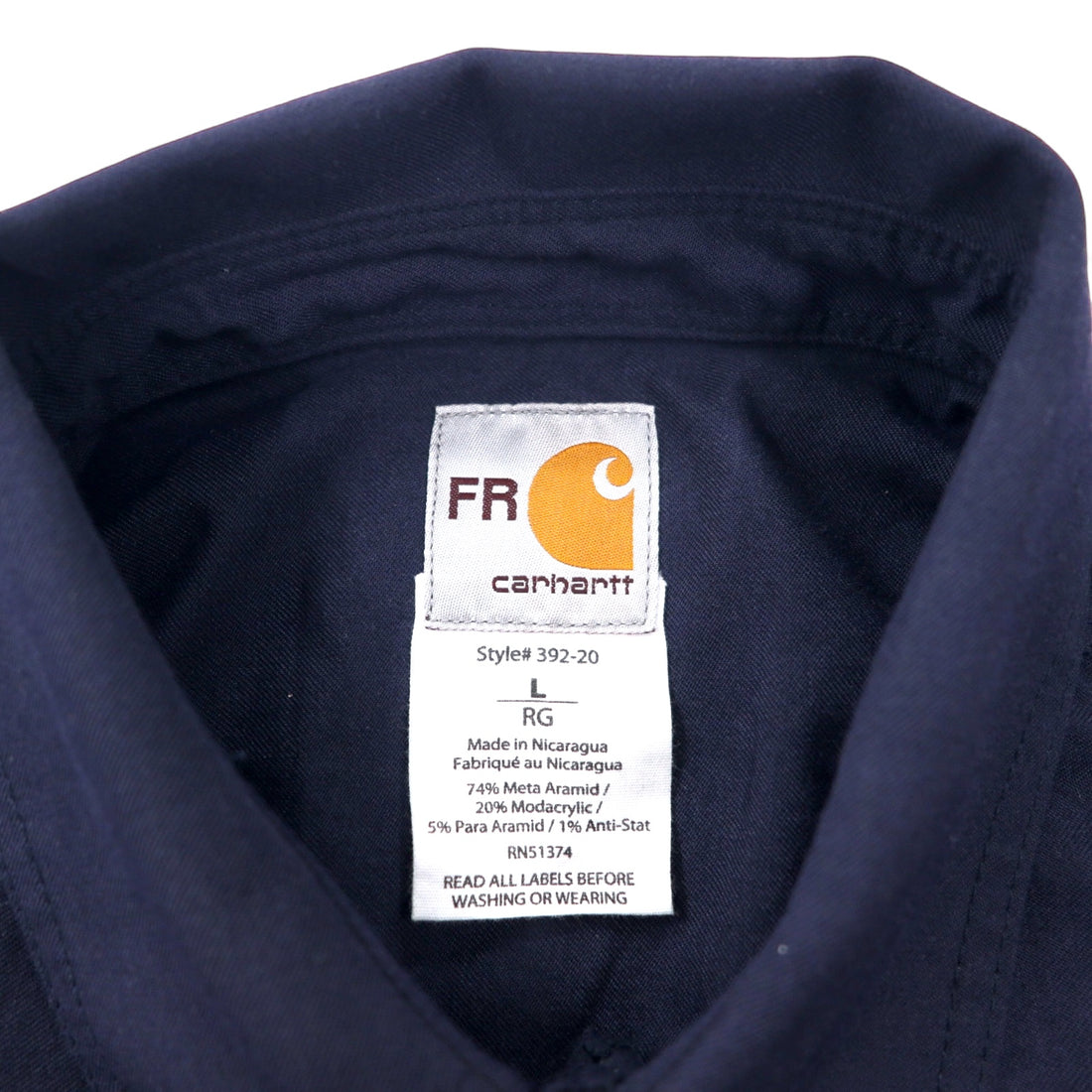 carhartt FR button-down work shirt, L, navy, aramid, flame-retardant material, big size, 395-20