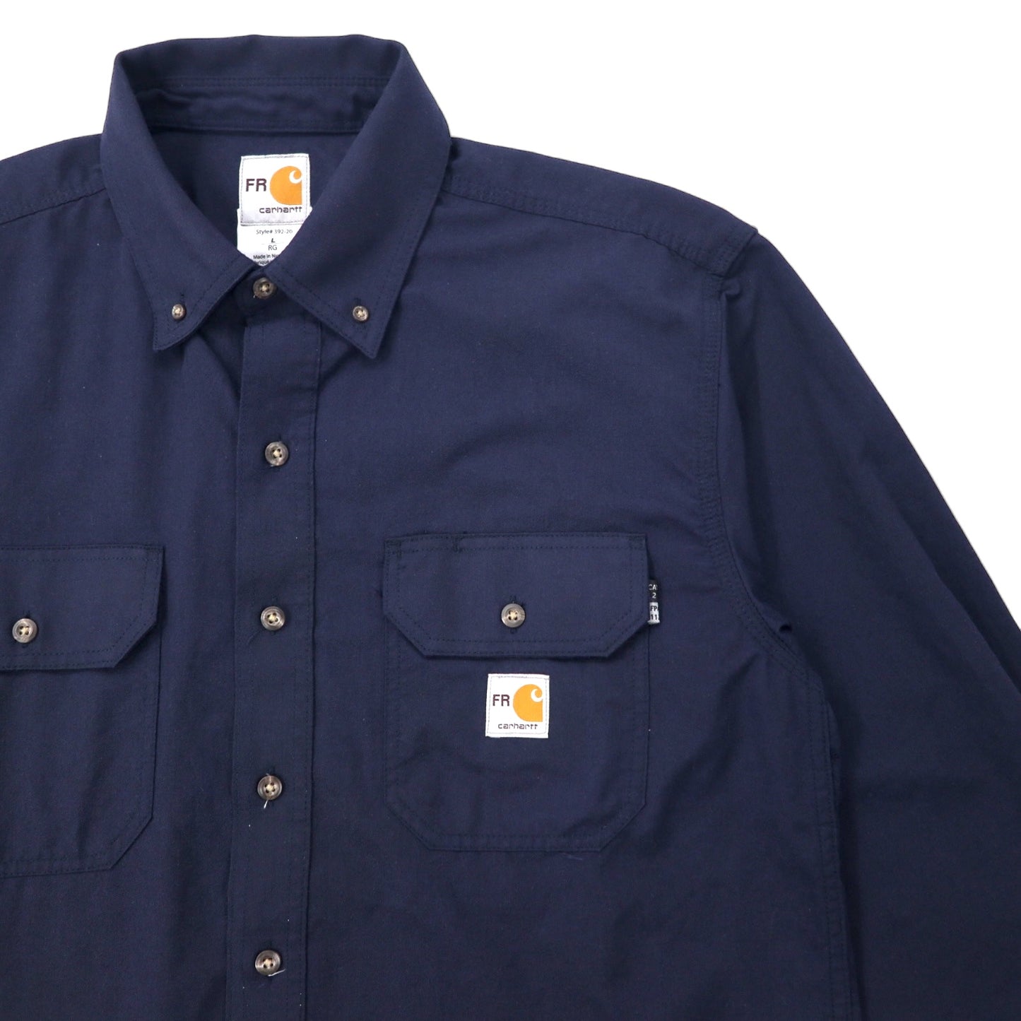 carhartt FR ボタンダウンシャツ ワークシャツ L ネイビー アラミド 難燃素材 ビッグサイズ 395-20