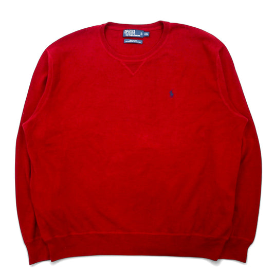 日本然リトテ-古着オンライン-Polo by Ralph Lauren クルーネック コットン ニット セーター XXL レッド スモールポニー 刺繍-Polo by Ralph Lauren Crewneck Cotton Knit Sweater XXL Red Small Pony Embroidery