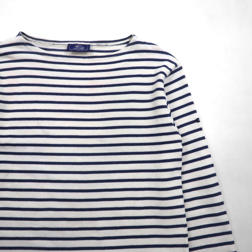 SAINT JAMES French-made Basque shirt, boat neck, long sleeves, white cotton, striped