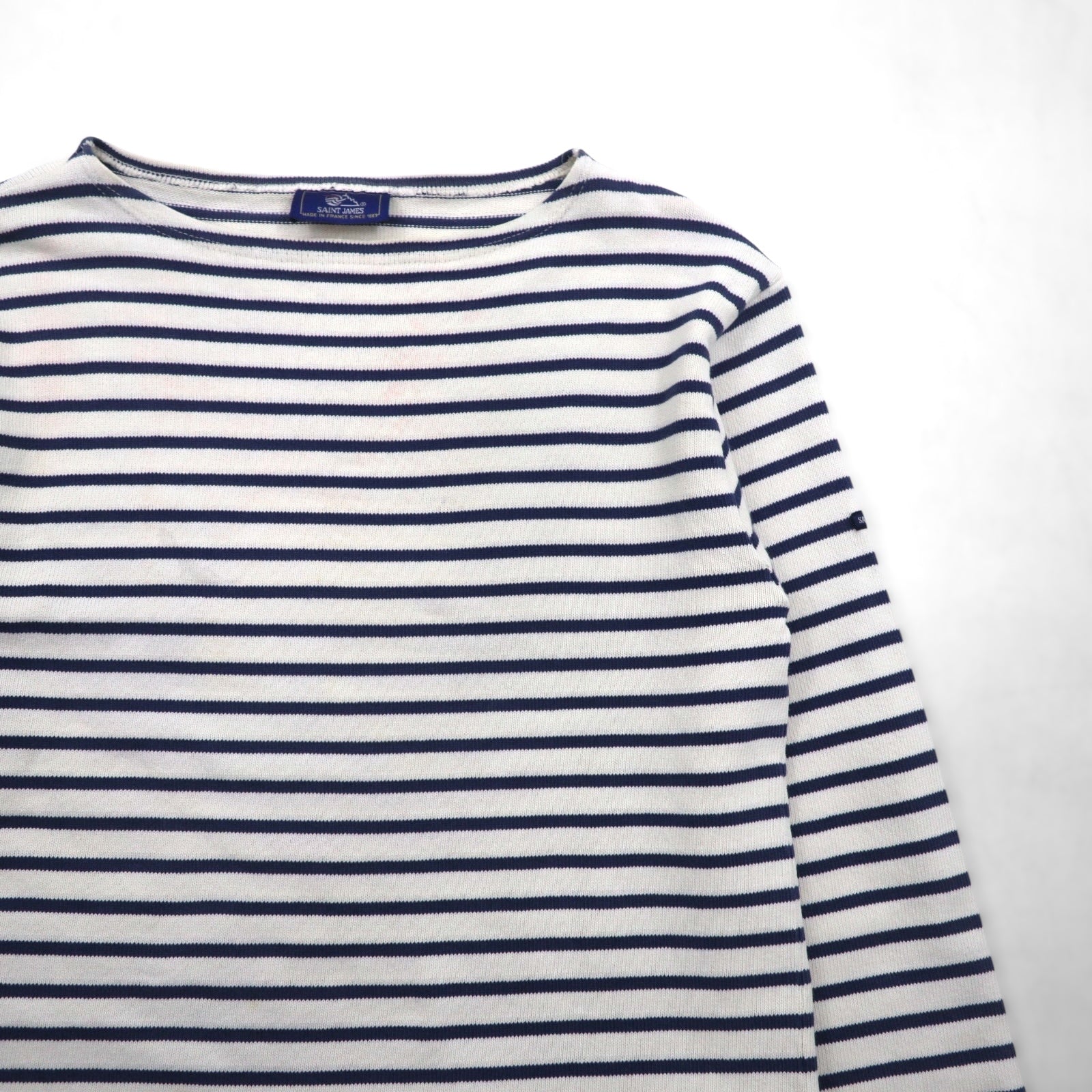 SAINT JAMES French-made Basque shirt, boat neck, long sleeves, white cotton, striped