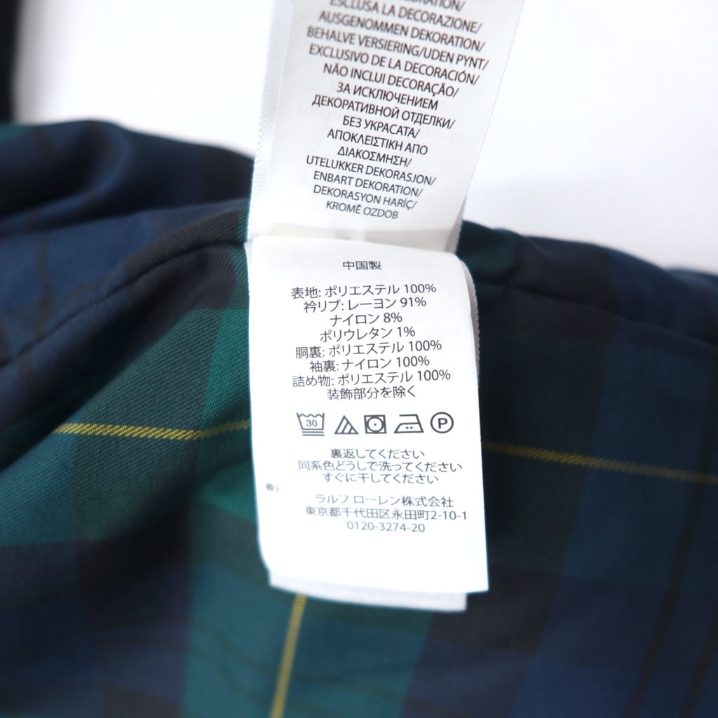 POLO RALPH LAUREN Swing Top Harrington Jacket, Padded, S, Black, Polyester, Tartan Check Lining, Small Pony Embroidery