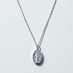 Italy Vintage Miraculous Medal Virgin Mary Necklace 聖母マリア オーバルコイン ネックレス シルバー 925 フィガロチェーン