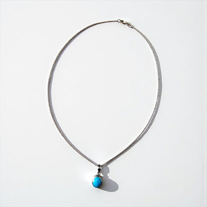 ITALY Vintage SILVER 925 Turquoise Necklace ボールチェーン ターコイズ ネックレス