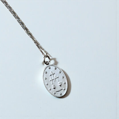 Italy Vintage Miraculous Medal Virgin Mary Necklace 聖母マリア オーバルコイン ネックレス シルバー 925 フィガロチェーン