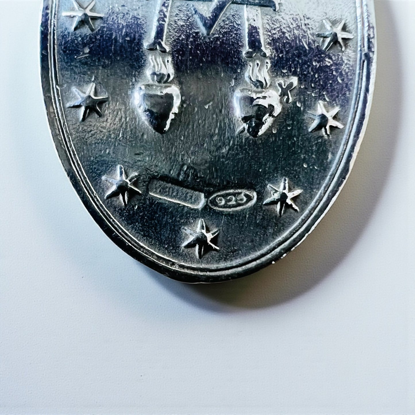 Italy Vintage Miraculous Medal Virgin Mary Necklace 聖母マリア オーバルコイン ネックレス シルバー 925 フィガロチェーン