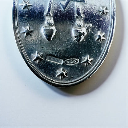 Italy Vintage Miraculous Medal Virgin Mary Necklace 聖母マリア オーバルコイン ネックレス シルバー 925 フィガロチェーン