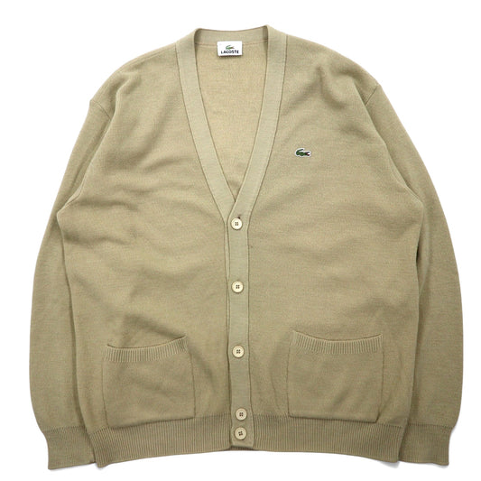 日本然リトテ-古着オンライン-LACOSTE ニットカーディガン XL ベージュ ウール ロゴ刺繍-LACOSTE Knit Cardigan XL Beige Wool Logo Embroidery