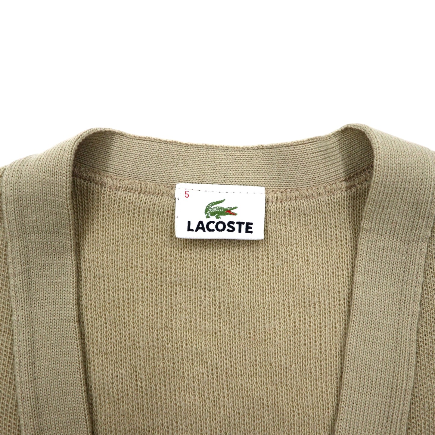 LACOSTE ニットカーディガン XL ベージュ ウール ロゴ刺繍