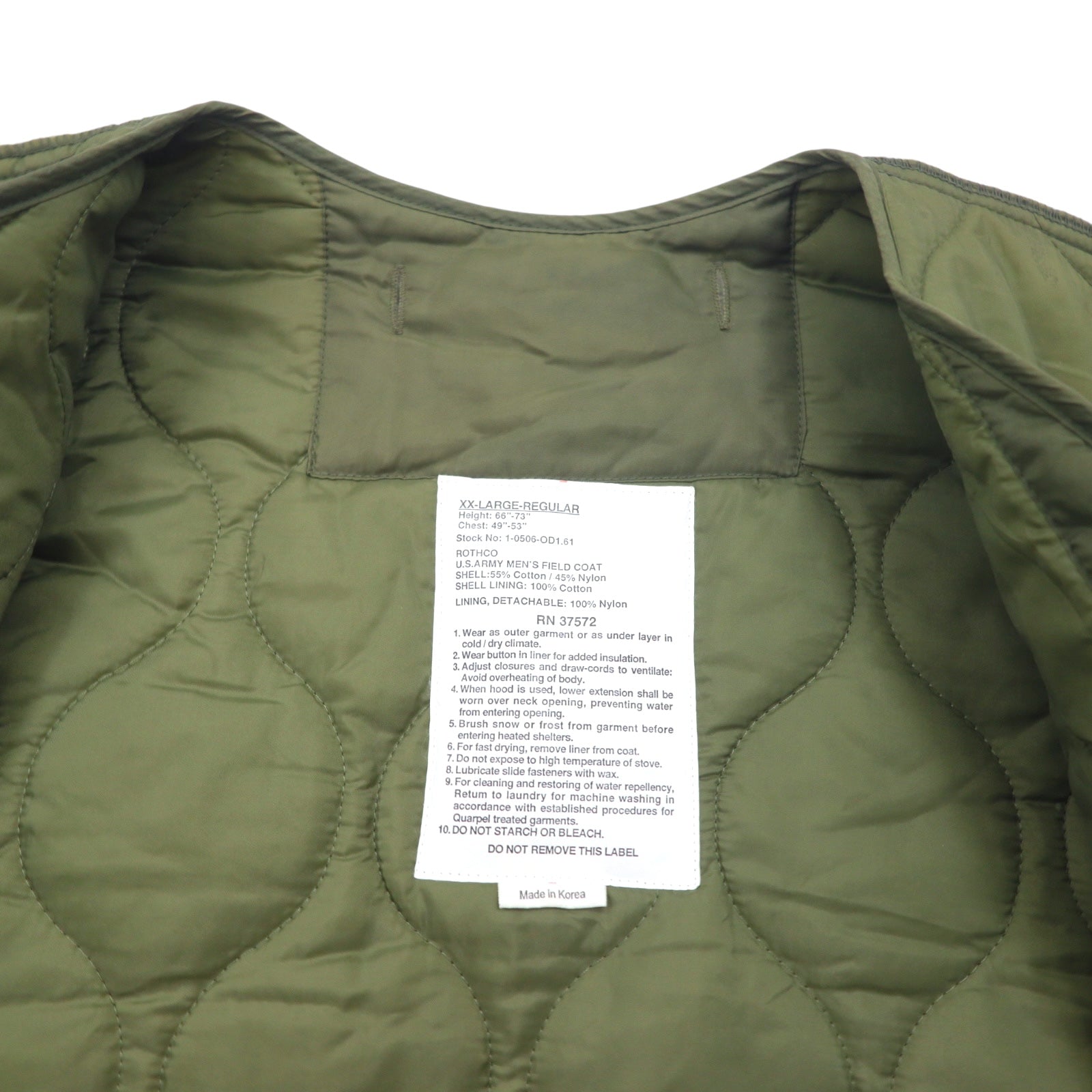 US ARMY Quilted Liner Jacket XXL Khaki Nylon Military ROTHCO 1-0506-OM1.61