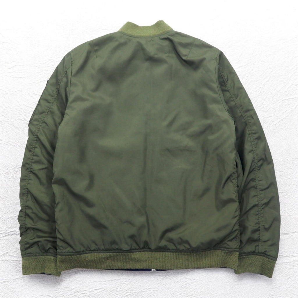 POLO RALPH LAUREN Reversible MA-1 Flight Jacket L Khaki Navy Polyester Patch Small Pony Embroidery TALON Zip