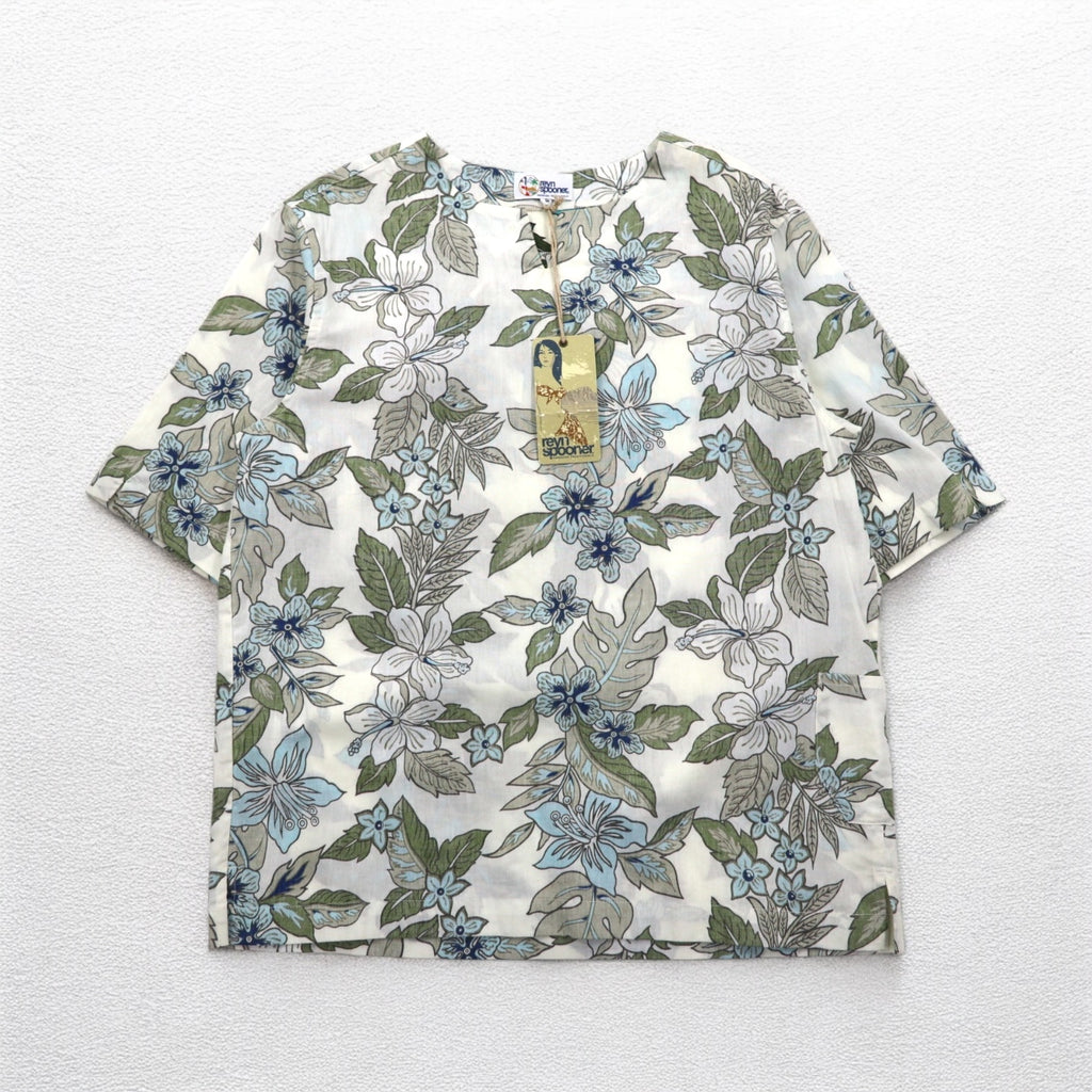 Reyn Spooner Pullover Aloha Shirt S Beige Cotton All-over Hibiscus Pattern Unused