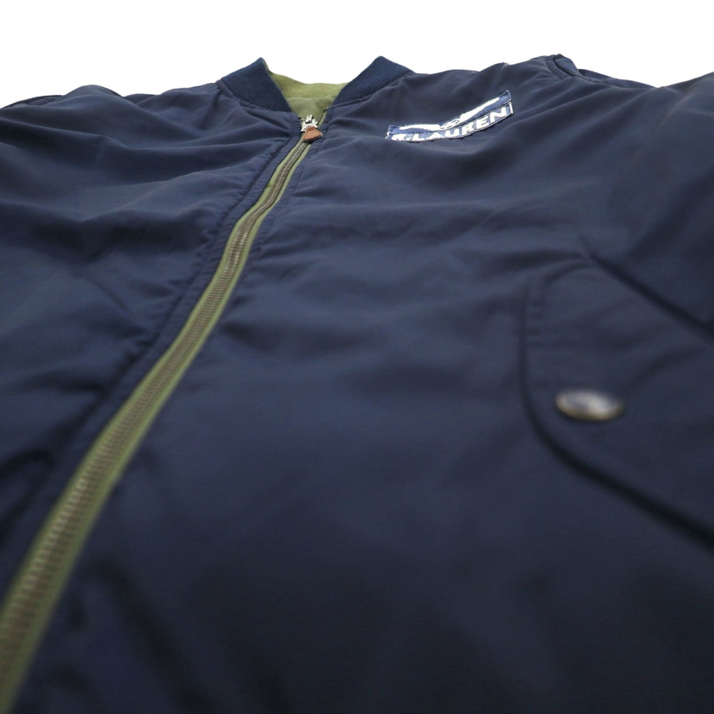POLO RALPH LAUREN Reversible MA-1 Flight Jacket L Khaki Navy Polyester Patch Small Pony Embroidery TALON Zip
