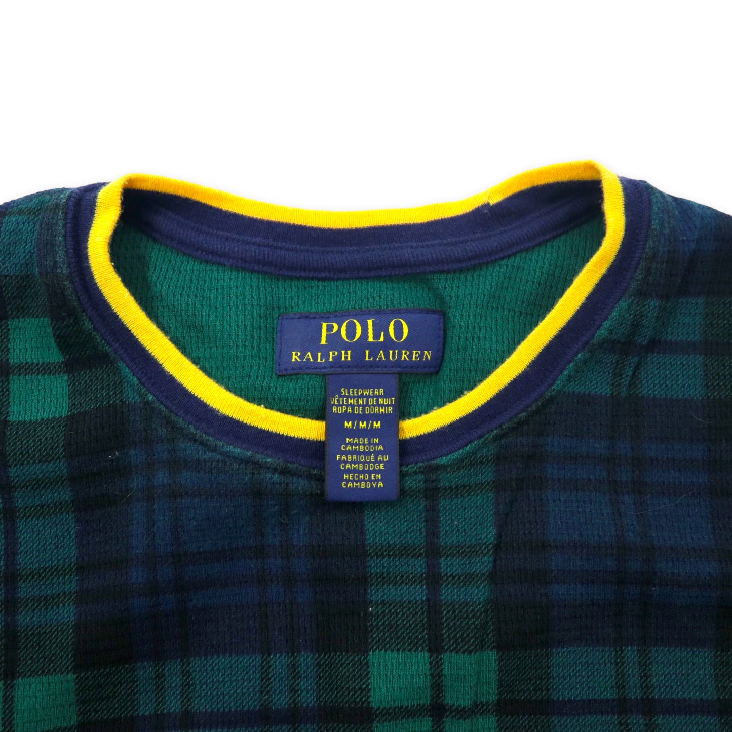 POLO RALPH LAUREN サーマル ロングスリーブ Tシャツ ロンT M グリーン タータンチェック エンブレムロゴ刺繍