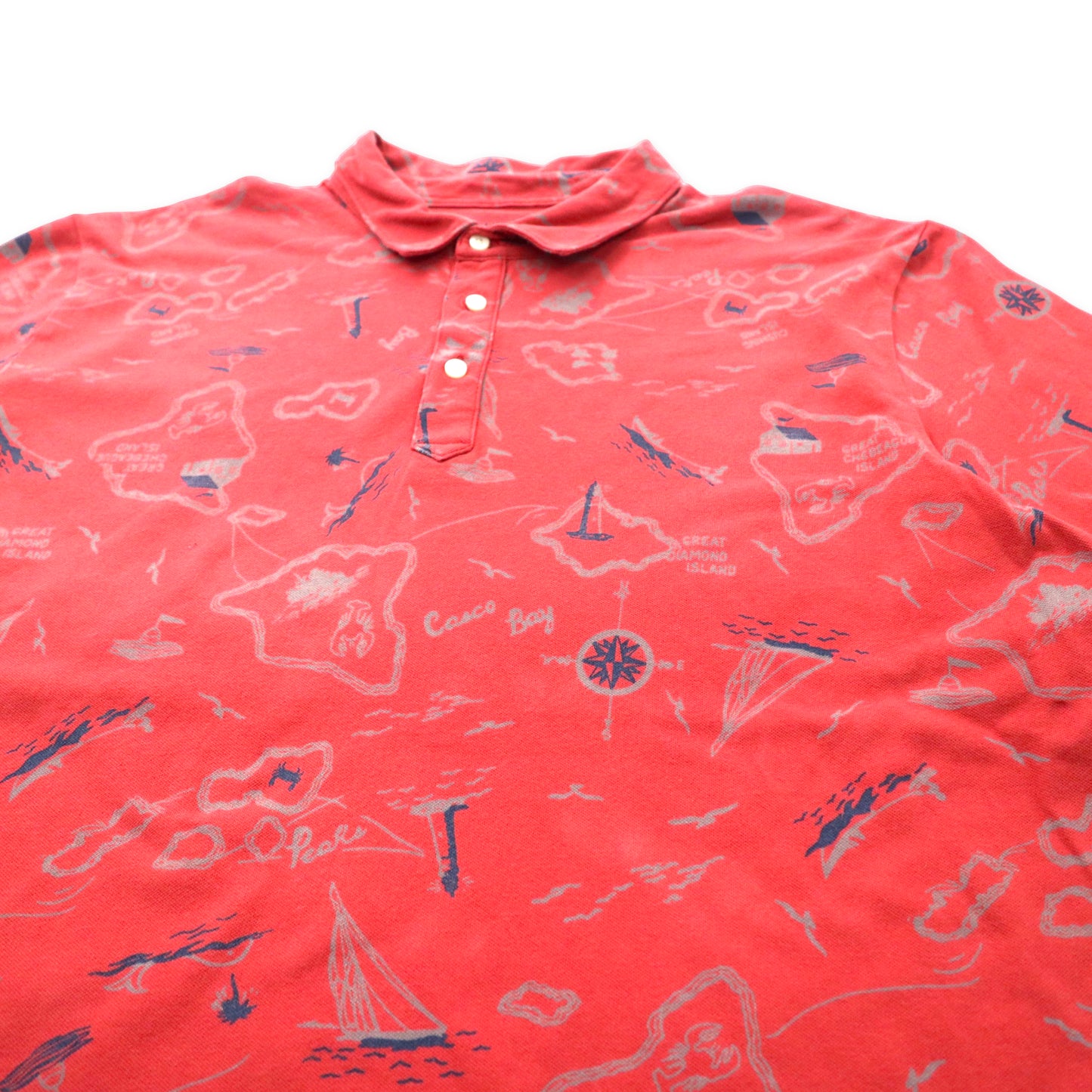 L.L.Bean ポロシャツ XXL ピンク 総柄 マリン コットン TRADITIONAL FIT ビッグサイズ