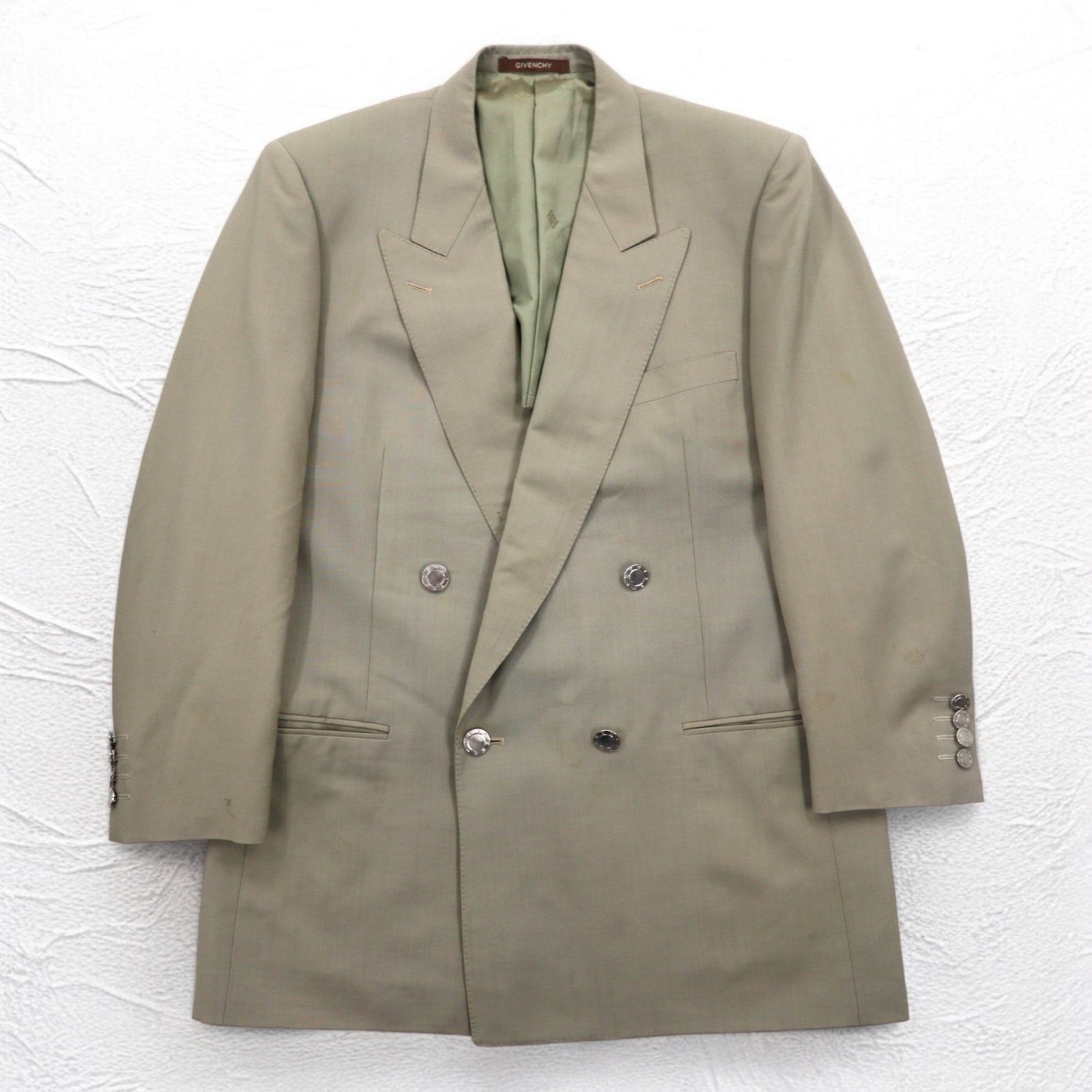 GIVENCHY 80年代 オールド ダブル テーラードジャケット ブレザー M ベージュ ウール メタルボタン 日本製