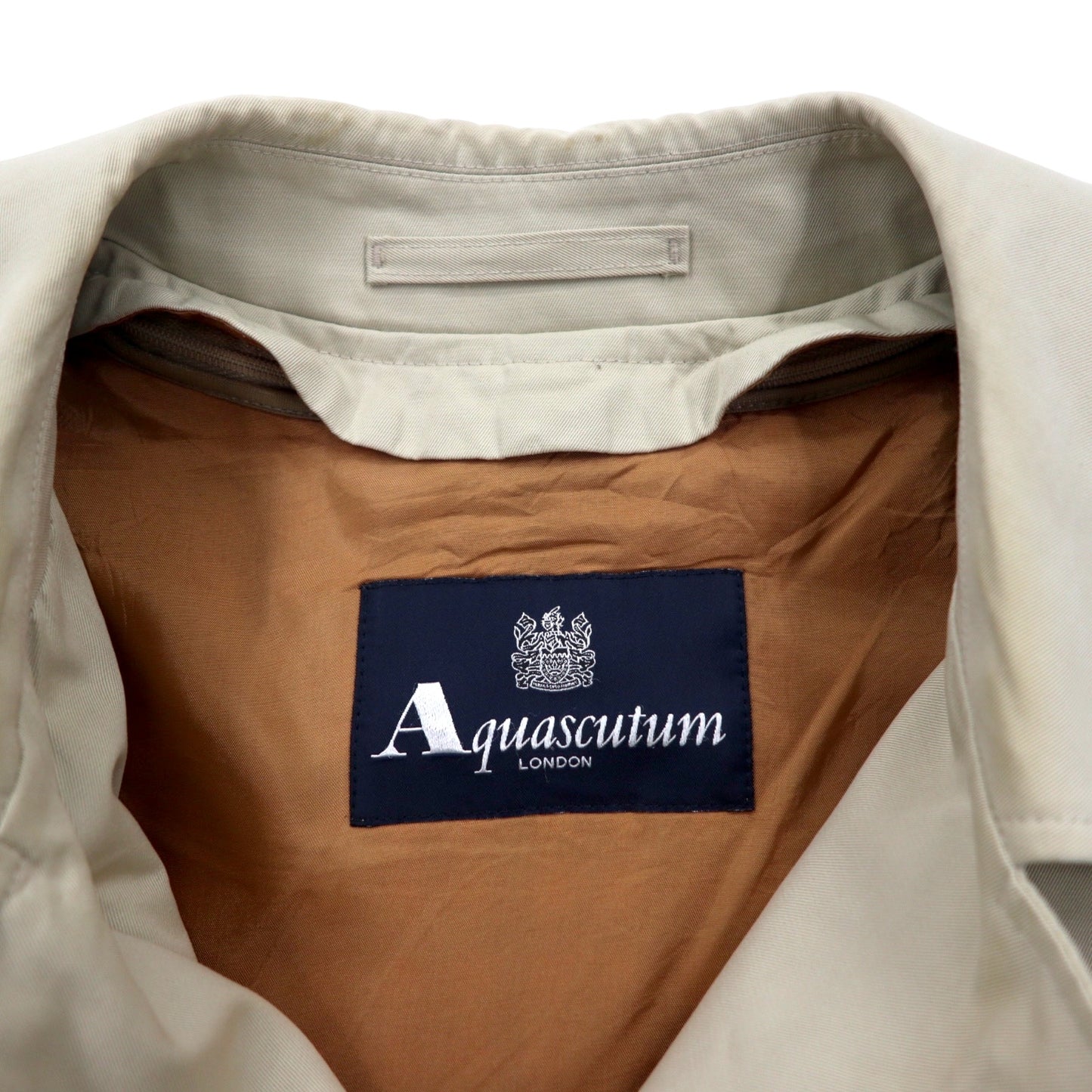 Aquascutum イングランド製 オールド ステンカラーコート S ベージュ コットン ライナー着脱式 裏地チェック