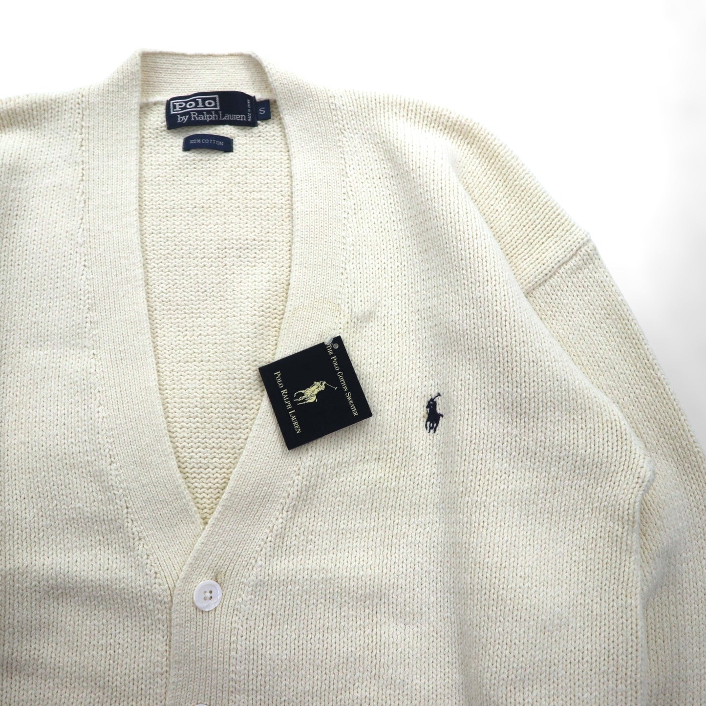 Polo Ralph Lauren 90年代 ニット Vネック カーディガン L ホワイト スモールポニー刺繡 未使用品