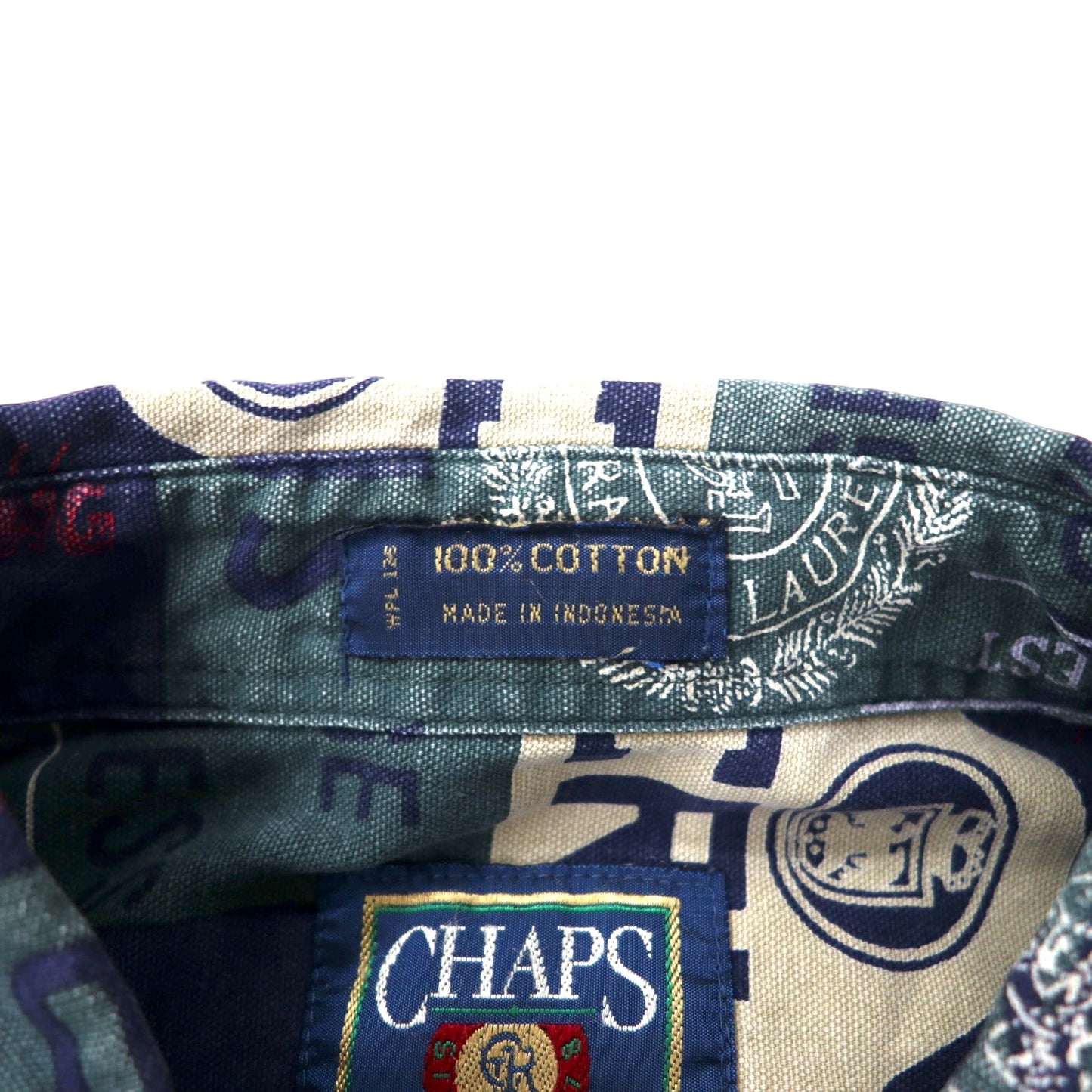 CHAPS RALPH LAUREN ボタンダウンシャツ L グリーン ネイビー 総柄 コットン