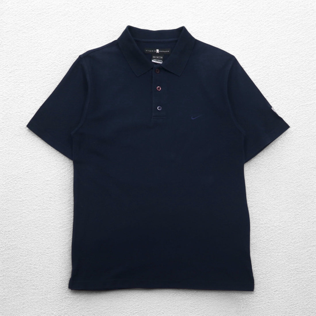 NIKE Dri-Fit Polo Shirt, Medium, Navy, Cotton, Pique, TIGER WOODS, Swoosh