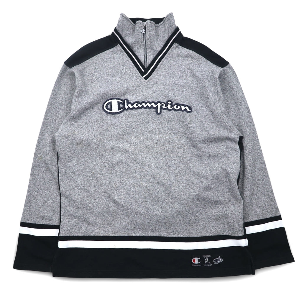 Champion USA 90s Made in Italy Half Zip Layered Sweatshirt XL Grey Cotton Script Logo Patch