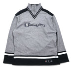 Champion USA 90s Made in Italy Half Zip Layered Sweatshirt XL Grey Cotton Script Logo Patch