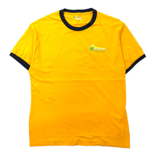 日本然リトテ-古着オンライン-Champion リンガーTシャツ L イエロー コットン バックプリント Holiday Inn-Champion Ringer T -shirt L Yellow Cotton Back Print HOLIDAY INN