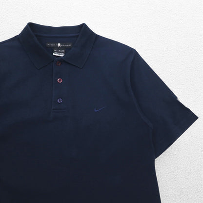NIKE Dri-Fit Polo Shirt, Medium, Navy, Cotton, Pique, TIGER WOODS, Swoosh