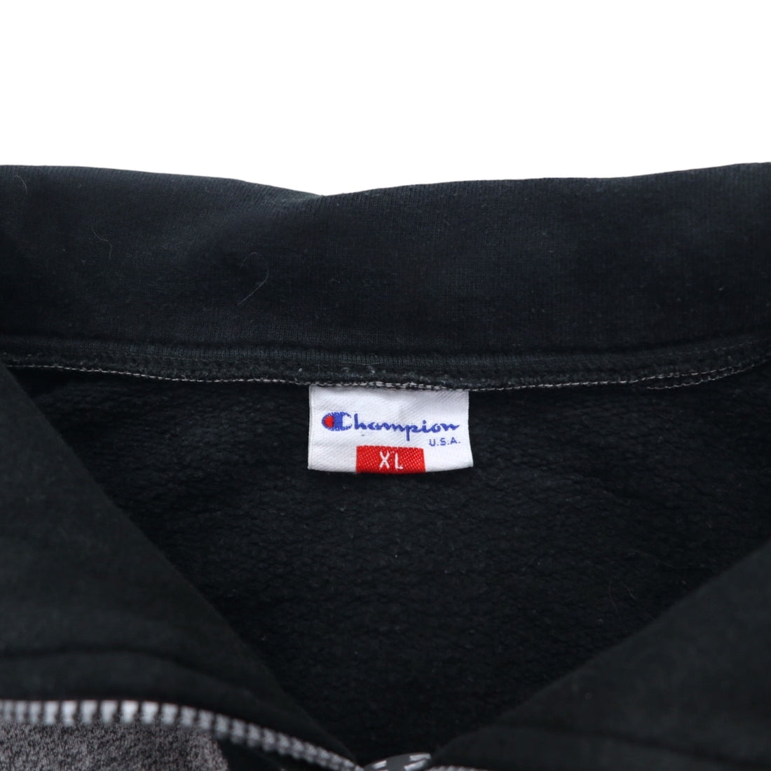 Champion USA 90s Made in Italy Half Zip Layered Sweatshirt XL Grey Cotton Script Logo Patch