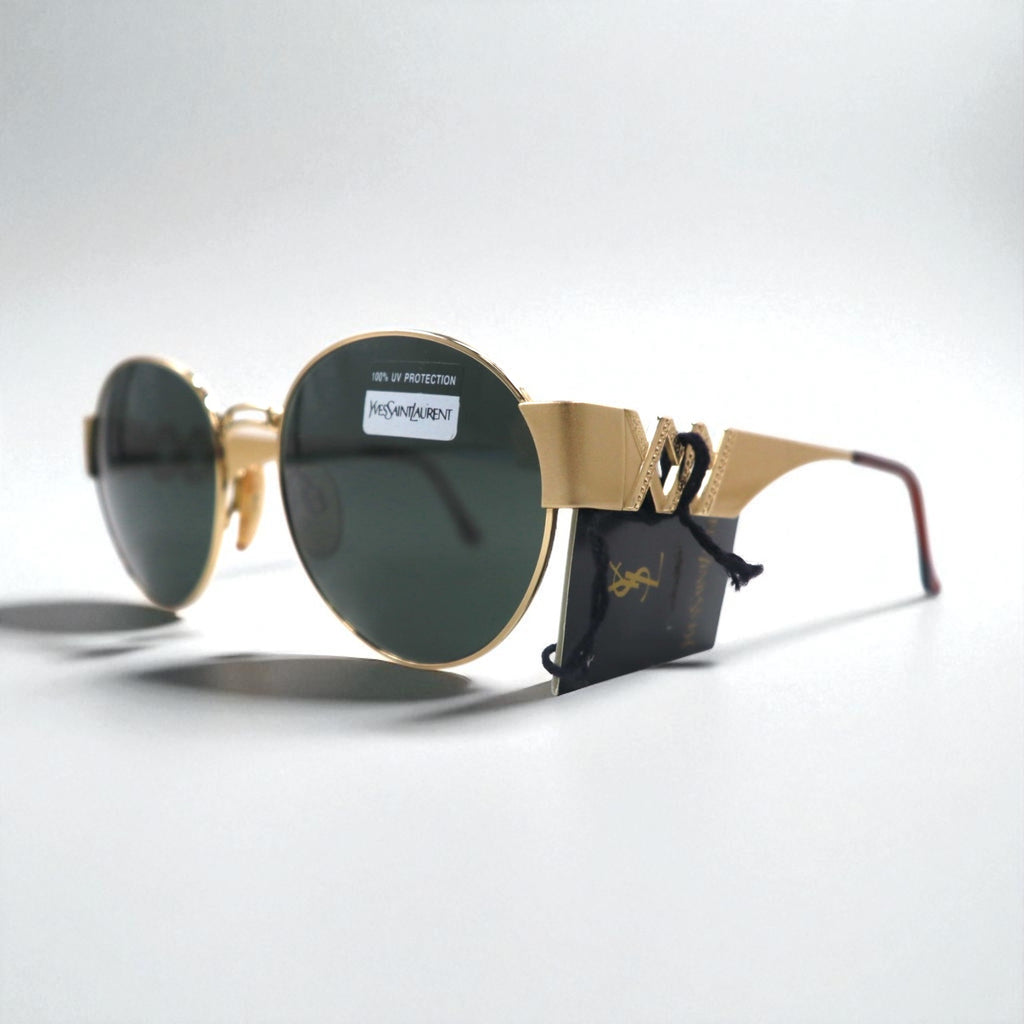 YVES SAINT LAURENT イタリア製 ボストン サングラス ゴールド メタルフレーム ラウンド 6037 Y101 135 未使用品 ヴィンテージ