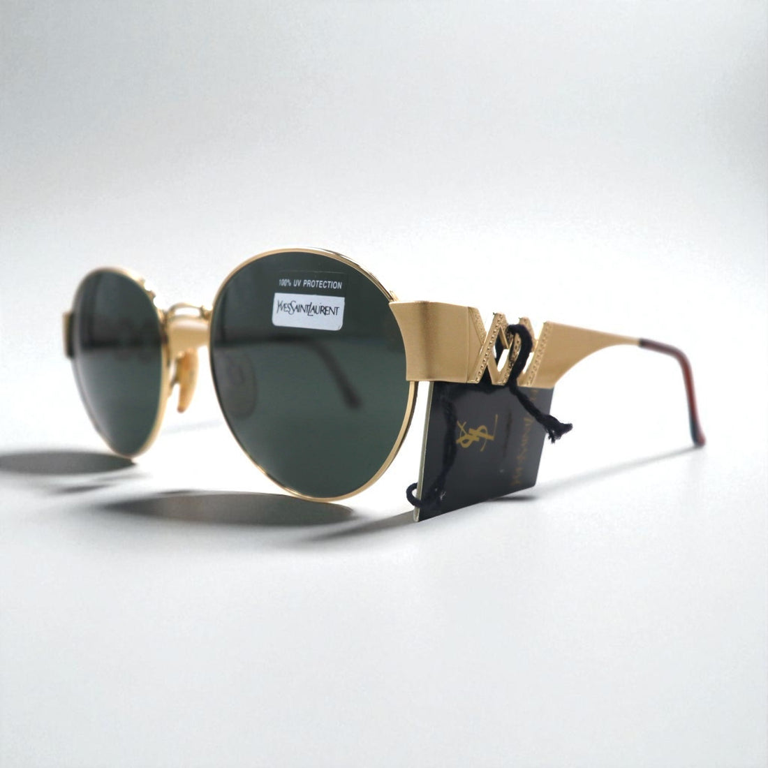 Vintage YVES SAINT LAURENT Made in Italy Boston Sunglasses, Gold Metal Frame, Round, 6037 Y101 135, Unused