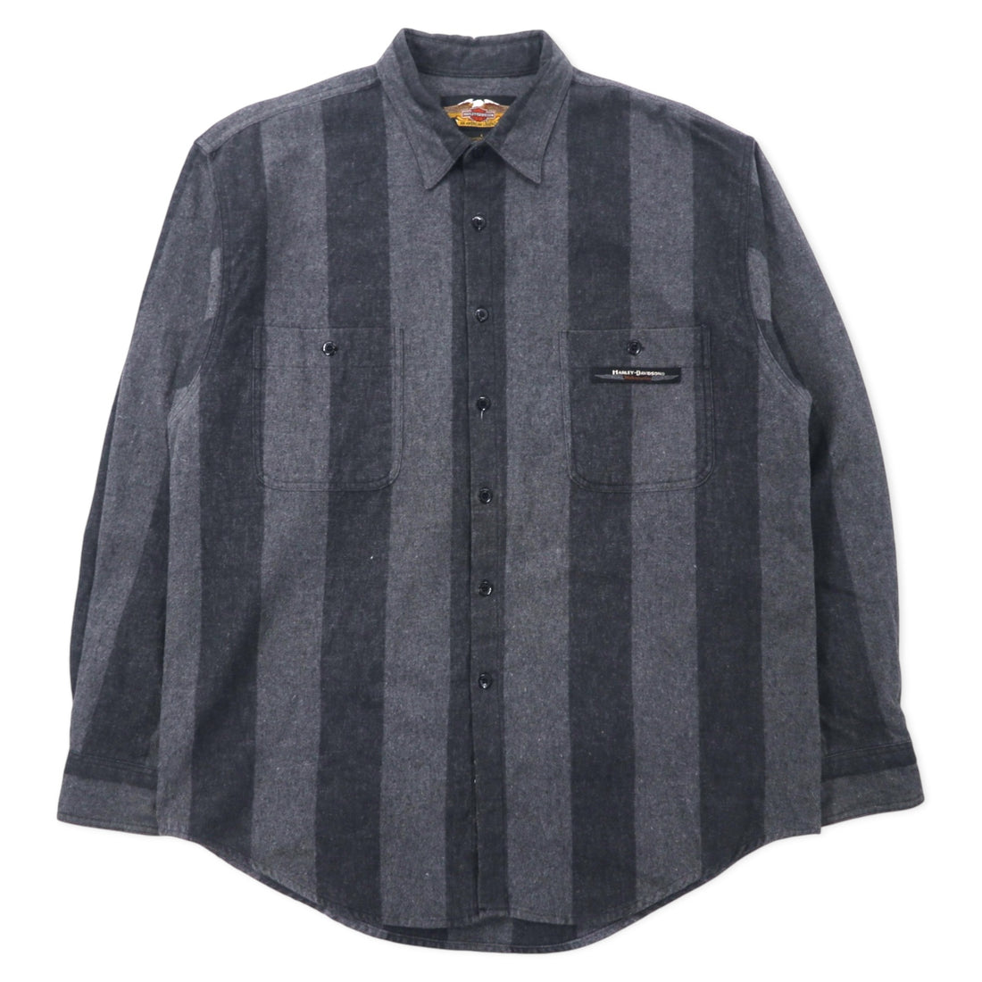 日本然リトテ-古着オンライン-HARLEY DAVIDSON フランネル ワークシャツ L グレー ストライプ コットン メキシコ製-HARLEY DAVIDSON Flannel Work Shirt L Gray Striped Cotton Mexico Made