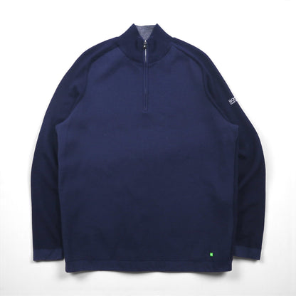 HUGO BOSS トルコ製 ハーフジップ ニット セーター XL ネイビー ウール 羊毛