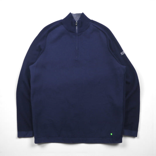 HUGO BOSS トルコ製 ハーフジップ ニット セーター XL ネイビー ウール 羊毛