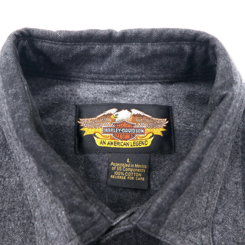 HARLEY DAVIDSON フランネル ワークシャツ L グレー ストライプ コットン メキシコ製