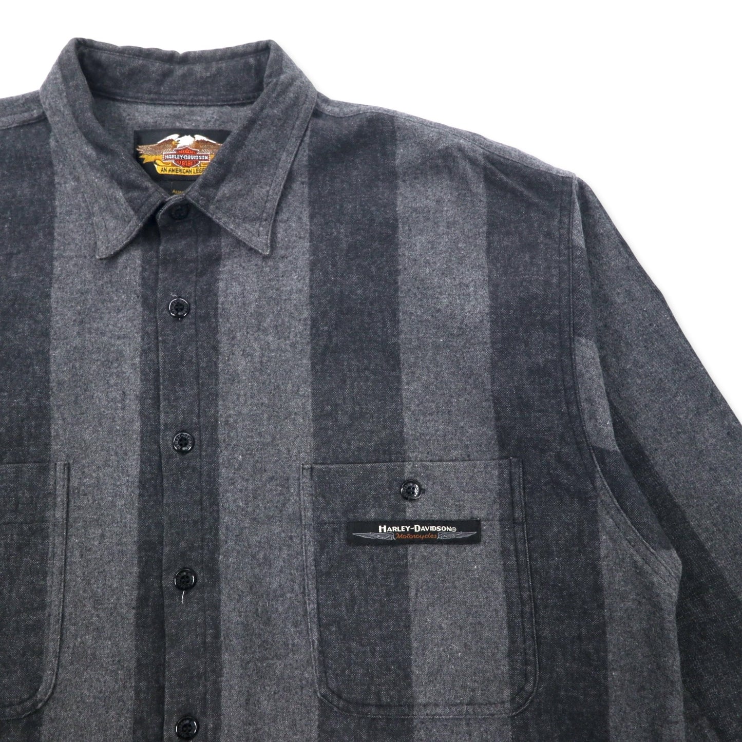 HARLEY DAVIDSON フランネル ワークシャツ L グレー ストライプ コットン メキシコ製