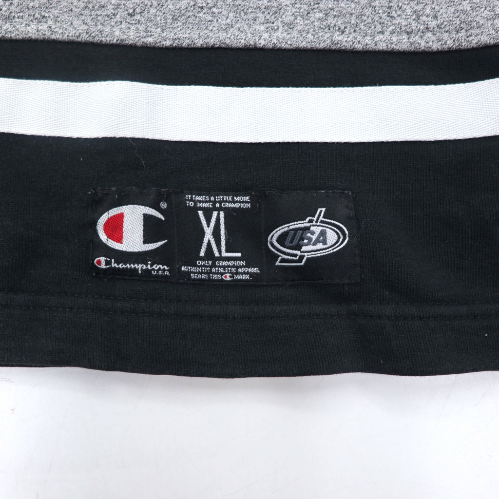 Champion USA 90s Made in Italy Half Zip Layered Sweatshirt XL Grey Cotton Script Logo Patch